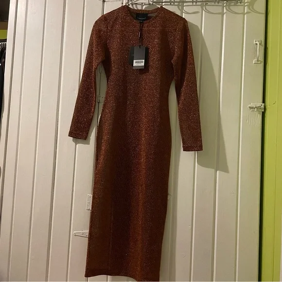 Cynthia Rowley copper metallic tease sheer dress X-small NWT - Picture 3 of 10